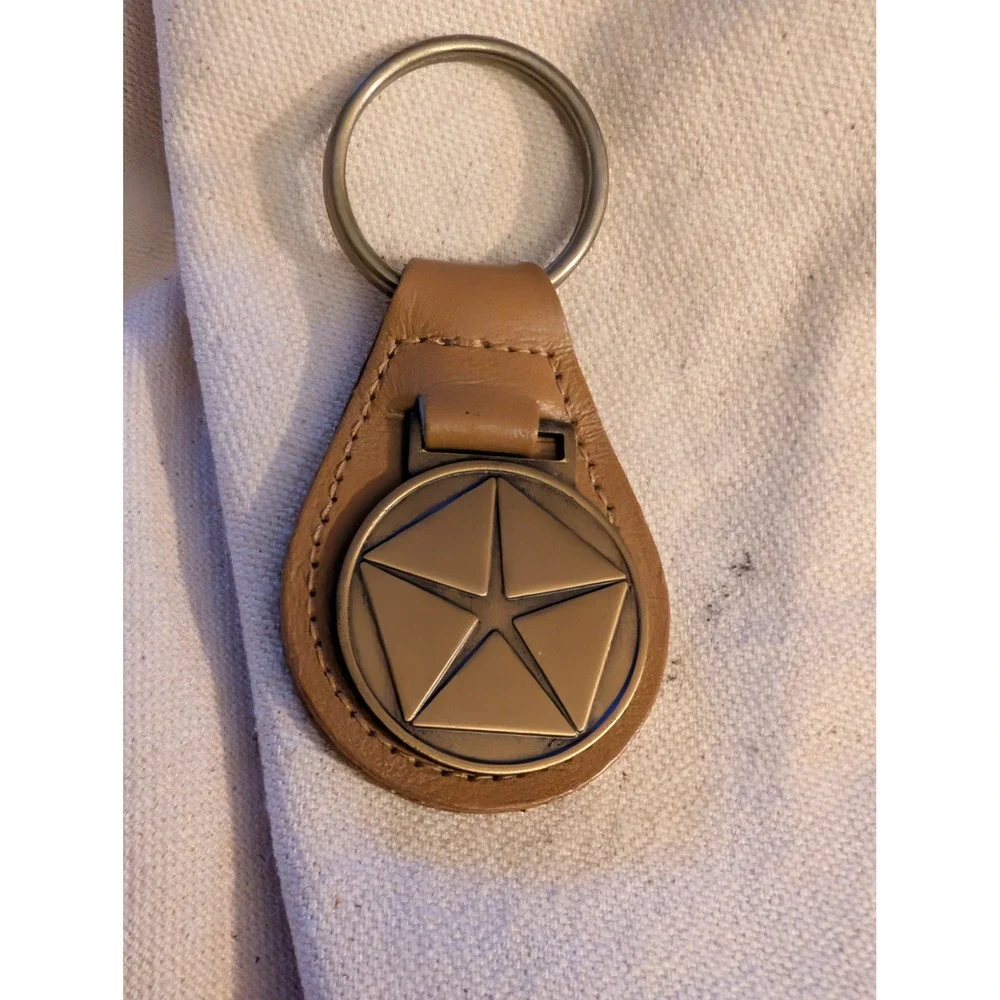 Vintage Chrysler Pentastar Leather Keychain VIP Delivery System Brown Mopar Logo